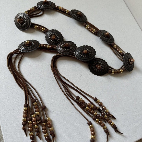 Western Cooper Brass Handmade Leather Belt With Tassels Southwestern main image 3